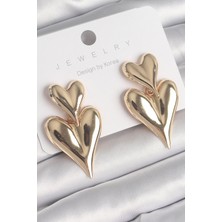 Pirinç Gold Renk Sallantı Kalp Model Kadın Küpe