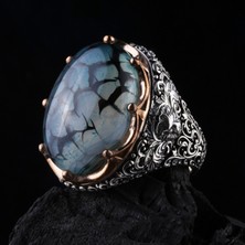 925 Ayar Gümüş Damarlı Yemen Akik Taşlı El Işçiliği Erkek Yüzük