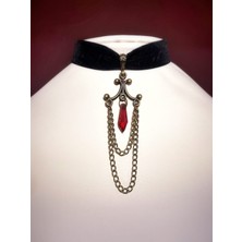 Batnests Gotik Bronz Sarkıt Kadife Choker