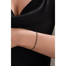 2mm Gümüş Siyah Zirkon Taşlı Rodyumlu Su Yolu Minimal Bileklik