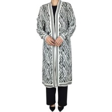 Ece Giyim Kadın Önü Etek Ucu ve Kolağzı Ribanalı Desenli Ince Uzun Hırka