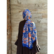 Pamuklu Mimoza Desen Şal- Saks/orange