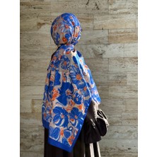 Pamuklu Mimoza Desen Şal- Saks/orange