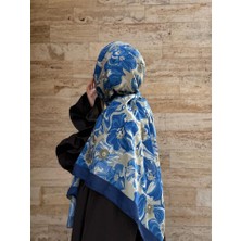 Pamuklu Mimoza Desen Şal- Lacivert/yağ Yeşil