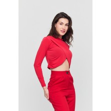 Kadın Kırmızı Verev Crop Bluz