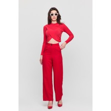 Kadın Kırmızı Verev Crop Bluz