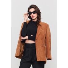 Kadın Siyah Crop Verev Bluz