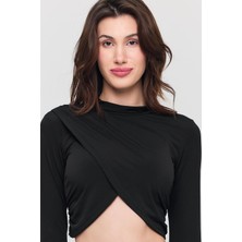 Kadın Siyah Crop Verev Bluz