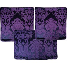 Mor Damask Desen 3’lü Set Ipek Kırlent Kılıfı