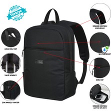 Siyah Su Geçirmez Laptop Sırt Çantası - Gizli Cepli , Sünger Destekli , 15.6-16.1-16.9 Inç Uyumlu