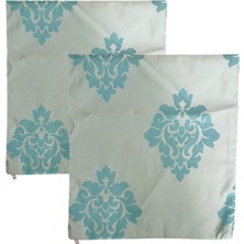 Mavi Damask Desen Ipek 45X45 Kırlent Kılıf