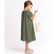 Nervüllü Keten Elbise 2-7 Yaş Haki Yeşil