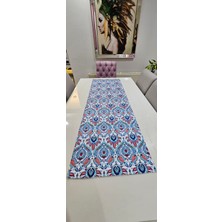 Another Style Mavi Kırmızı Çini Desenli Taş Baskılı Runner