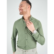 Coonless Erkek Yeşil Çizgili Gömlek