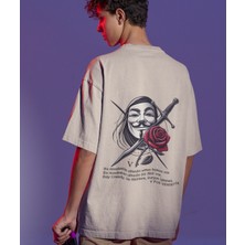 Terzili Giyin V For Vendetta Baskılı Oversize Erkek Tişört