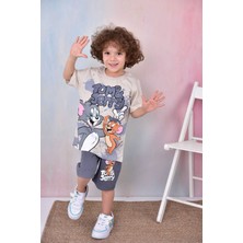 Pjkskt Tom&jerry Desenli Füme Şortlu Erkek Çocuk Kısa Kol Takım 7601-F