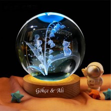 Keyfim Shop Kişiye Özel Işıklı Ahşap Kaideli Sevimli Kedi Cam Küre 8cm*6cm