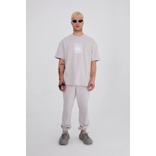 Oversize Bisiklet Yaka Ön Arka Baskılı Tshirt