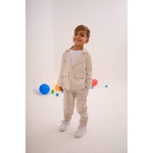 Pamuk Keten Krem Rengi Erkek Çocuk Takım Elbise