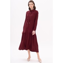 Olcay Beli Büzgülü Fisto Detaylı Elbise Bordo 9324-E