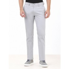 Açık Gri Düz Dokuma Slim Fit Casual Pamuk Karışımlı Pantolon