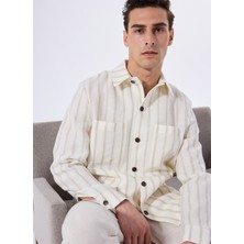 Fabrika Basic Kırık Beyaz Erkek Çizgili Ceket F5SM-CKT 2562