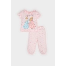 DeFacto Kız Bebek Disney Prenses Pijama Takımı E1546A525SM Kısa Kollu %100 Pamuklu Pembe Renkli Eğlenceli Desenli