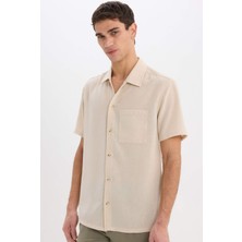 DeFacto Relax Fit Polo Yaka Keten Görünümlü Yazlık Kısa Kollu Gömlek E1230AX25SM