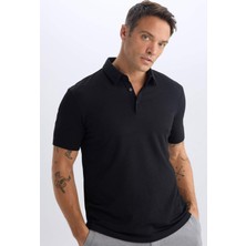 DeFacto Slim Fit Dar Kesim Polo Yaka Pamuklu Kısa Kollu Siyah Tişört X2594AZ25SP