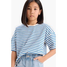 DeFacto Relax Fit Bisiklet Yaka Çizgili Kısa Kollu Tişört Kız Çocuk D8581A825SM