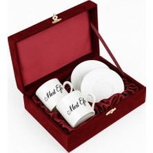 Bk Gift Kişiye Özel Bordo Kadife Kutulu Ikili Isimli Kahve Fincanı, Yeni Iş Hediyesi, Arkadaşa Hediye