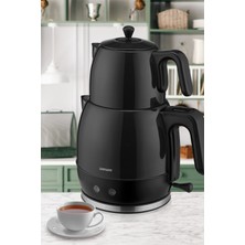 Goldmaster Inoxx Siyah  30 Bardaklık Geniş Kapasiteli  2200 Watt Paslanmaz Çelik Çay Makinesi Ve Su Isıtıcısı