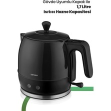 Goldmaster Inoxx Siyah  30 Bardaklık Geniş Kapasiteli  2200 Watt Paslanmaz Çelik Çay Makinesi Ve Su Isıtıcısı