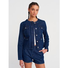 65365 Dört Cepli Kısa Denim Mont-Lacivert