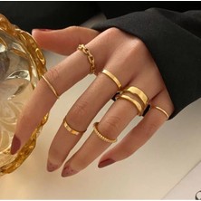 Kadın Gold 10'lu Kombin Yüzük Seti