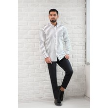 Paul Martin Ince Çizgili Yaka Düğmeli Cepsiz Regular Fit Gömlek