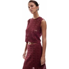 Koton Dantel Detaylı Kolsuz Bisiklet Yaka Ajurlu Kroşe Bluz