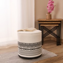 Just Home Ethnic Puf - Beyaz / Siyah - 41X39X39 cm