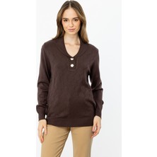 45343 Onteks Yakası Düğmeli Kapuşonlu Kazak