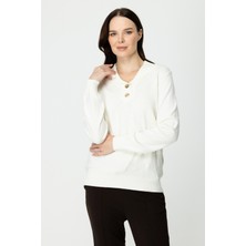 45343 Onteks Yakası Düğmeli Kapuşonlu Kazak