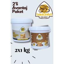 Thracenut 2’li Paket: Şekersiz & Çikolata Parçacıklı Yer Fıstık Ezmesi 1kg + 1kg %100 Doğal