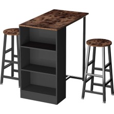 2 Tabureli Metal Ayaklı Mutfak Masası Takımı Raflı Bar Masası Seti