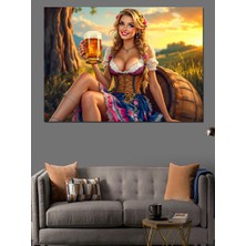 Bira Tutan Kadın Dekoratif Kanvas - Mdf Ahşap Tablo