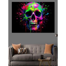 Boya Sıçramalı Kafatası Dekoratif Kanvas - Mdf Ahşap Tablo