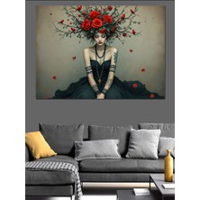 Çiçekli Taçlı Kadın Dekoratif Kanvas - Mdf Ahşap Tablo