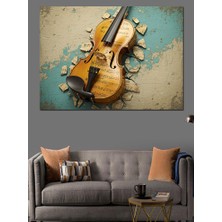 Duvarı Delen Keman Dekoratif Kanvas - Mdf Ahşap Tablo