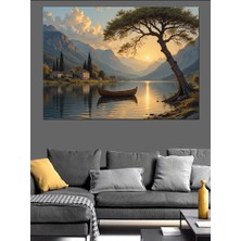 Ekart Göl Kıyısında Günbatımı Dekoratif MDF Ahşap Tablo 18x27 cm Desenli Çerçevesiz