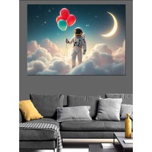 Balonlu Uzay Astronotu Dekoratif Kanvas - Mdf Ahşap Tablo