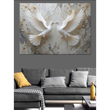 Altın Parlayan Güvercin Dekoratif Kanvas - Mdf Ahşap Tablo
