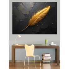 Altın Metalik Tüy Dekoratif Kanvas - Mdf Ahşap Tablo